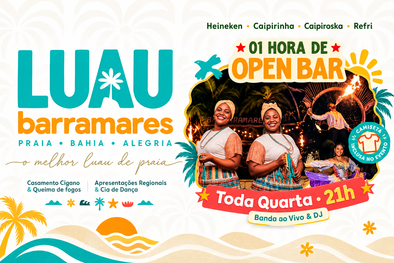 Luau Barramares_ Festa Tropical na Praia Luau Barramares_ Festa Tropical na Praia